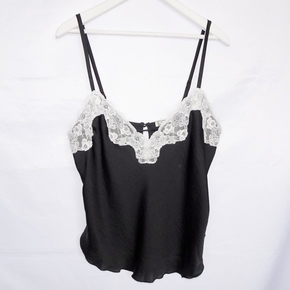 Free People Intimately Black Cami White Lace Tank Top - Picture 1 of 5